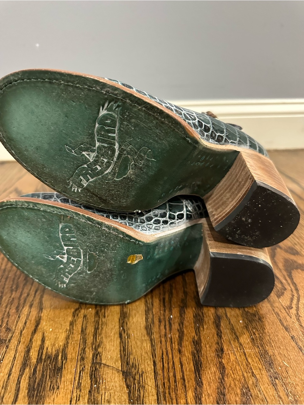 Freebird by Steven Teal Croc-Embossed Ankle-Strap Flats with Brown Straps - Picture 5 of 5